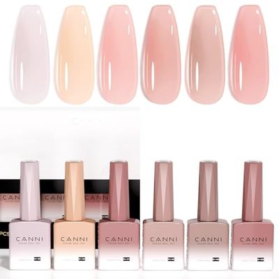 CANNI 6 Colors 9 Ml Jelly Gel Nail Polish Set- Neutral Transparent Jelly Nude Pink Colors Sheer Gel Polish Kit, Soak Off LED Nail Gel Manicure Kit DIY at Home Salon Gifts