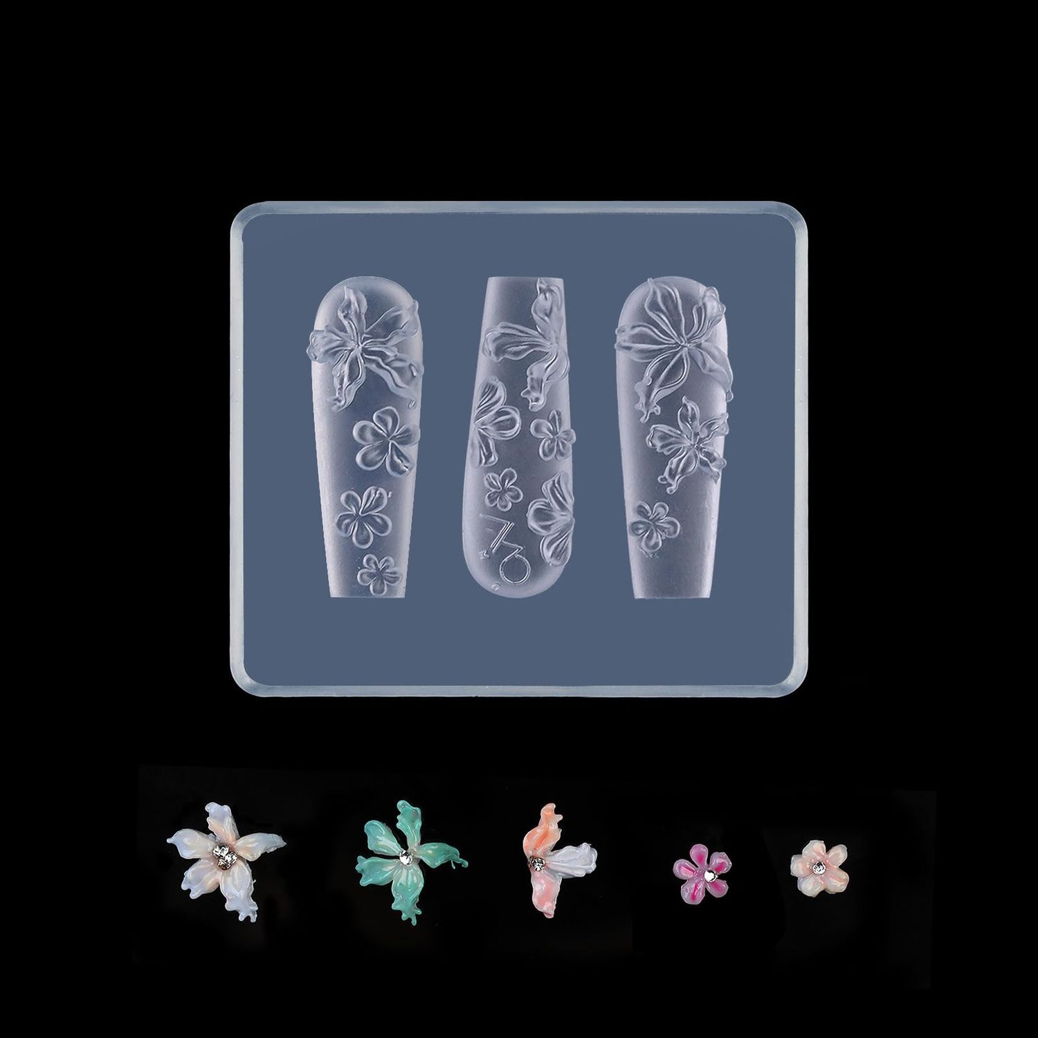 LIFOOST 3D Flowers Nail Mold Silicone Nail Tools Flower Nail Charms Resin Molds Nail Art Floral Carving Template for Resin Accessories Nail Supplies