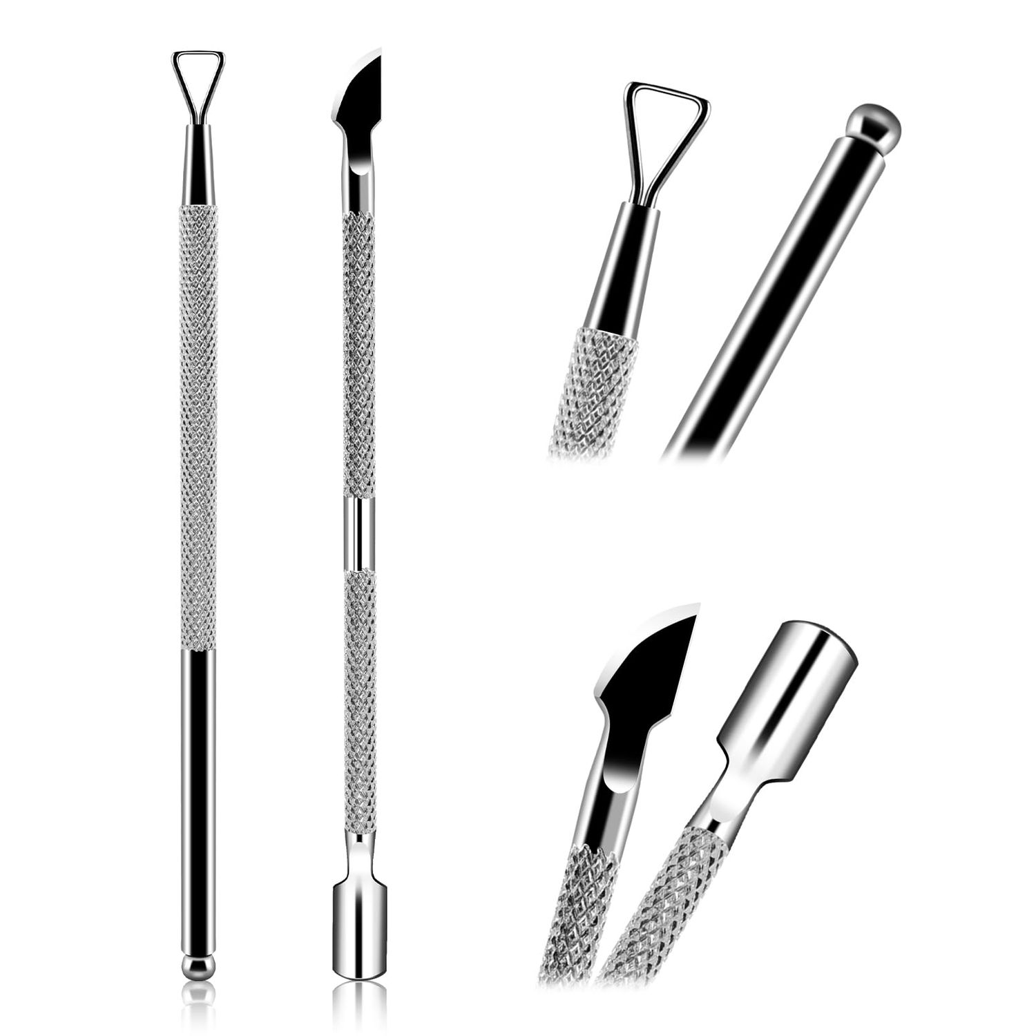 HOFASON 2 PCS Cuticle Pushers And Nail Polish Remover - Stainless Triangle Nail Scraper Professional Durable Tool For Gel Removal, Nail Care Polish, For Girls Home Manicure Pedicure Tools Kit(Silver)
