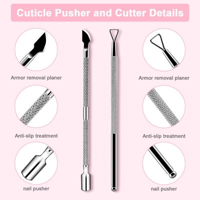 HOFASON 2 PCS Cuticle Pushers And Nail Polish Remover - Stainless Triangle Nail Scraper Professional Durable Tool For Gel Removal, Nail Care Polish, For Girls Home Manicure Pedicure Tools Kit(Silver)