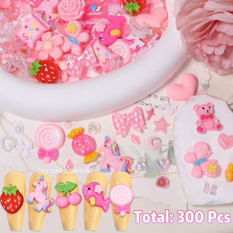 300 Pcs Junk Case Charms, 3D Mix Assorted Flower Bows Butterfly Nail Charms, 30 Pcs Cute Resin Nail Candy Charms, Charms for Junk Cases Nail Art DIY Crafts Accessories(S2-Pink Candy)