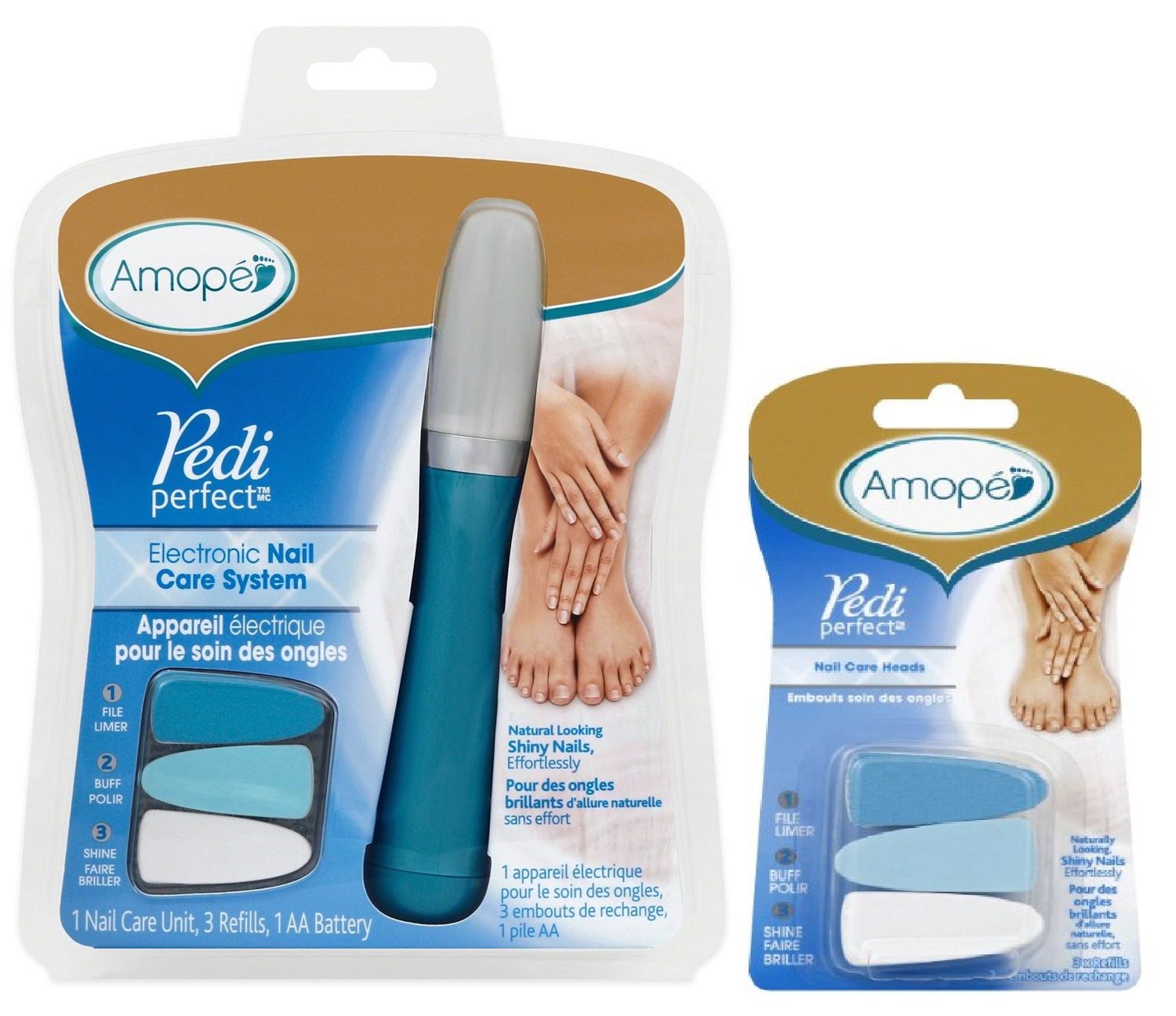 Amope Amop Pedi Perfect Care System-Electronic Manicure/Pedicure Tool-File, Buff, Shine Nails with Extra Refill kit