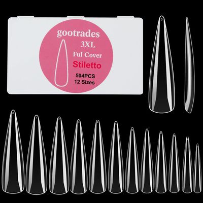 gootrades XXXL Stiletto Full Cover Nail Tips, 3xl 504pcs Press on Nails - Clear Acrylic Nails (Stiletto 3xl 504pcs)