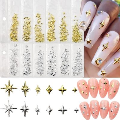 Nail Charms, 400 PCS Star Nail Art Charms for Acrylic Nails Gold Silver Metallic Studs Shiny Alloy Star Nail Jewelry Star Nail Rhinestones Nail Supplies Accessories for Women Girls