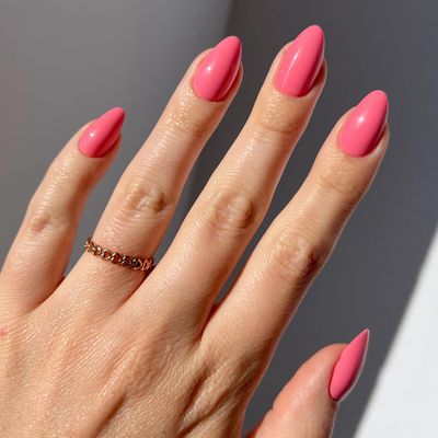 Glamnetic Press On Nails - Flamingo Pink | Opaque Classic Pink Short Almond Fake Nails, Reusable | 15 Sizes - 30 Nail Kit