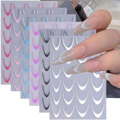 French Tip Nail Stickers - 3D Self-Adhesive Spring &amp; Autumn Acrylic DIY Nail Charm Decoration for Women &amp; Girls - 6 Sheets