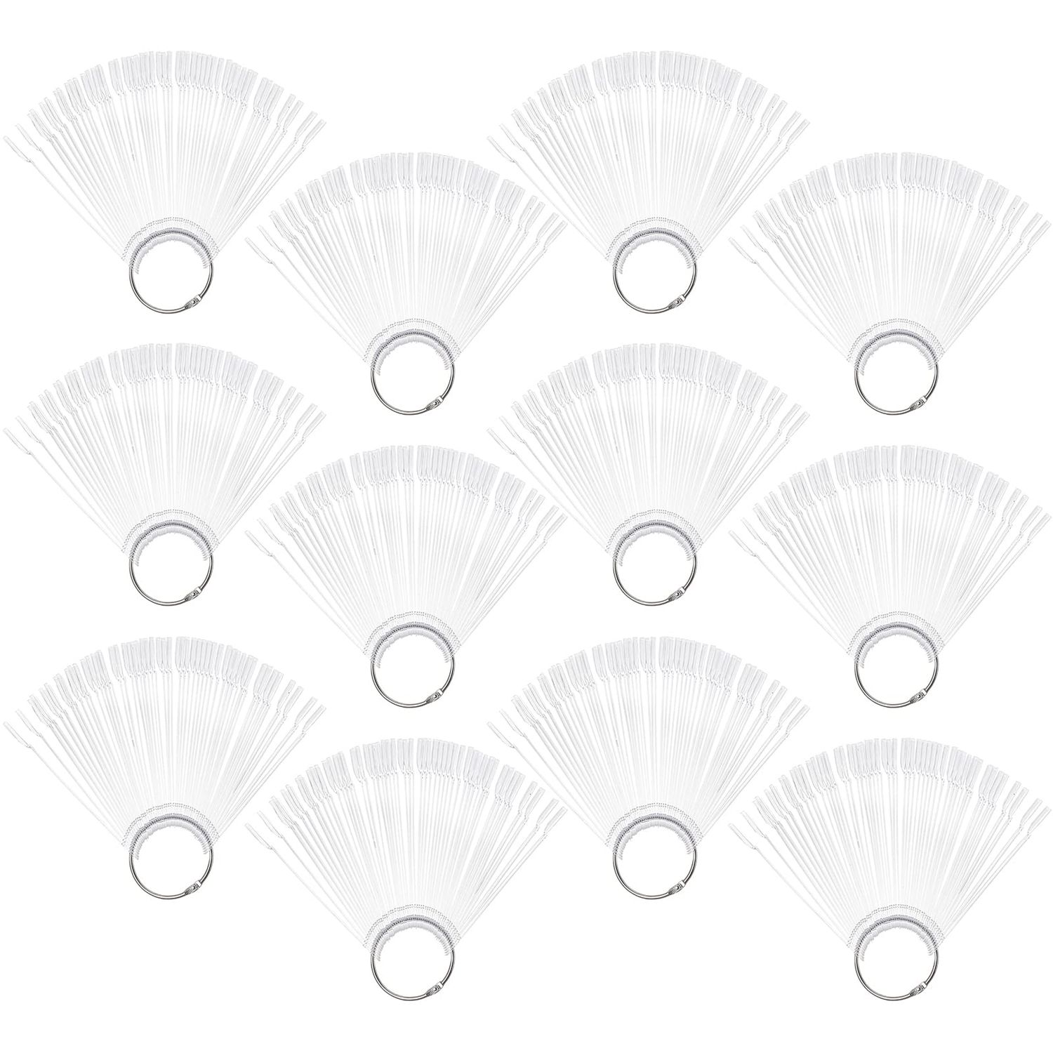 Hedume 12 Set Total 600 Tips Clear Nail Swatches Sticks with Metal Screw Split Ring Holder, Transparent Fan-shaped Nail Art Tips, Nail Art Supplies for Nail Art Polish Display and Home DIY