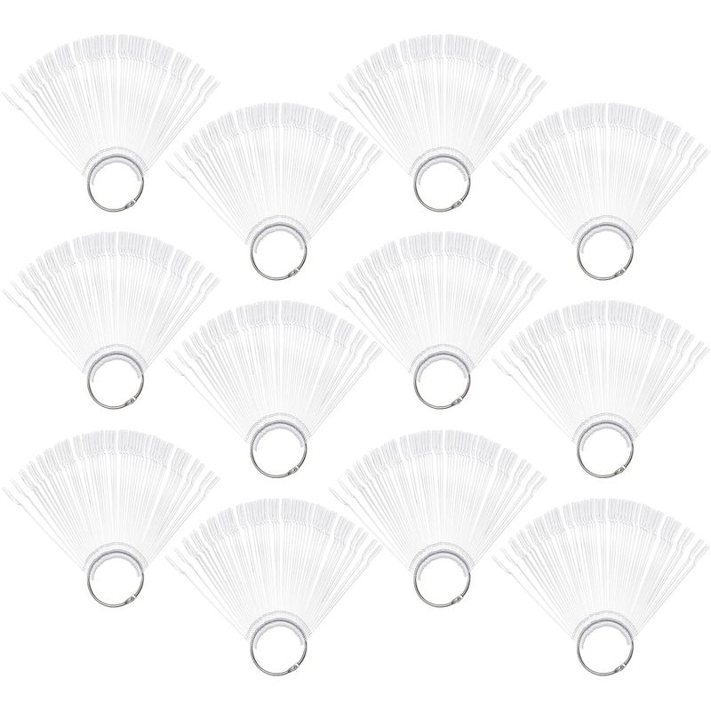 Hedume 12 Set Total 600 Tips Clear Nail Swatches Sticks with Metal Screw Split Ring Holder, Transparent Fan-shaped Nail Art Tips, Nail Art Supplies for Nail Art Polish Display and Home DIY