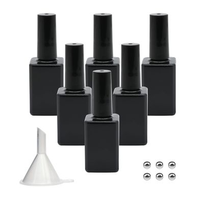Agidea Empty Nail Polish Bottles with Brush, 15ML Refillable Gel Polish Bottles - Black, Opaque Square Glass, UV Safe with Mixing Balls &amp; Funnels, Pack of 6