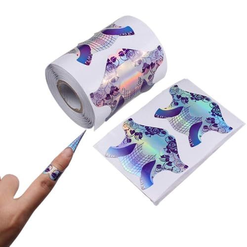 FingerAngel 100Pcs Nail Tips Laser Nail Forms Gel Polish Extension Forms Acrylic Tips Nail Art Decoration DIY Nail Gel Curl (LASER SILVER)
