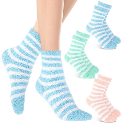 Abeillo 3Pairs Aloe Socks Moisturizing Spa Socks for Dry Cracked Feet Infused Socks Gel Sleeping Fuzzy Socks Lotion Socks Gift for Women Softening Dry Feet, Pink&amp;blue&amp;green