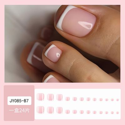 White French Tip Press on Toenails Short Square Fake Toenails Nude Pink Acrylic Toenails Glossy Toenails Press on Nails Full Cover Glue on Toenails Summer Stick on Toenails for Women DIY Decoration
