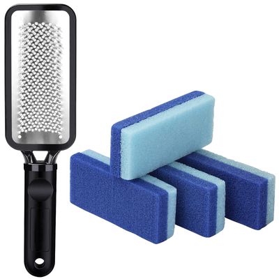 Professional Foot File Set, One Portable Foot File and 4 Packs of 2 in 1 Foot Pumices, Vimiv Rust-Resistant Foot Scrubber, Durable Foot Pedicure Kit for Rough,Dead Skin Removal, Callus, Wet &amp; Dry Feet