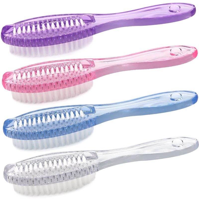 Handle Grip Nail Brush Two Sided Hand Fingernail Cleaning Brush Foot Scrub Brush Soft Stiff Bristles Fingernails Toenails Toes Scrubber Brushes for Men Women Kids, 4 PCS