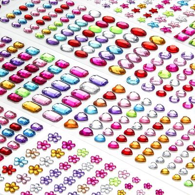 1200 PCS Self Adhesive Gems Stickers,14 Sheets Rhinestone Stickers for DIY Craft,8 Shapes Sparkle Jewels for Nail Body Makeup Festival
