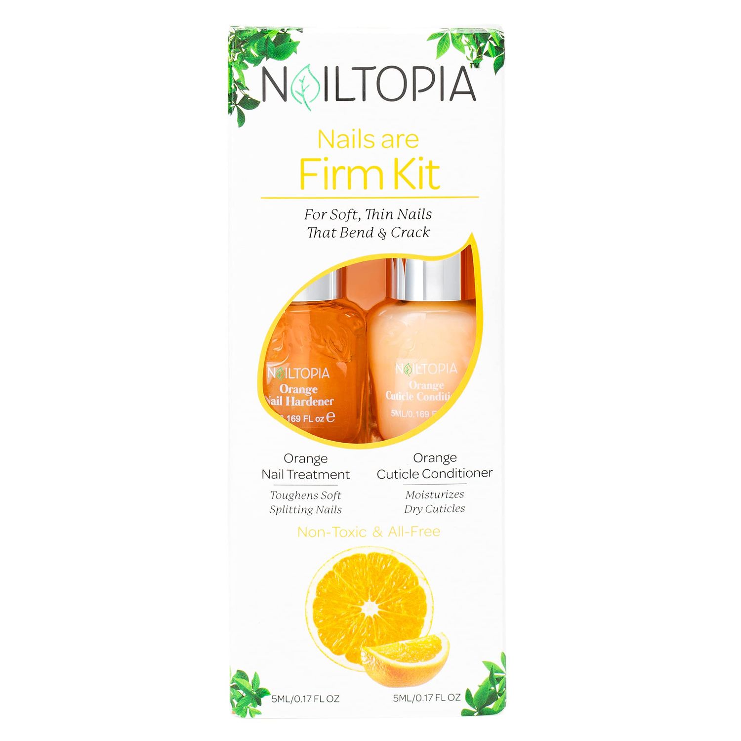 Nailtopia - Nails are Firm Kit, For Soft/Splitting Nails &amp; Dry Cuticles - Plant-Based, Non Toxic, Bio-Sourced - Conditioning and Strengthening Superfood Treatment - Orange Extract (Clear) - 2 Pc