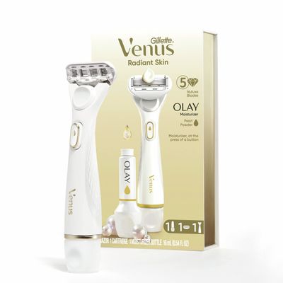 Gillette Venus Radiant Skin Moisturizing Womens Razor For Dry And Sensitive Skin With Olay Moisturizer Dispenser, 1 Serum, And 1 Razor Blade Refill
