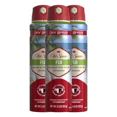 Old Spice Dry Spray Antiperspirant Deodorant for Men, 24/7 Freshness, 24/7 Sweat &amp; Odor Protection, Gentle on Skin with Skin Conditioners, Fiji with Palm Tree Coconut, 4.3 oz (Pack of 3)