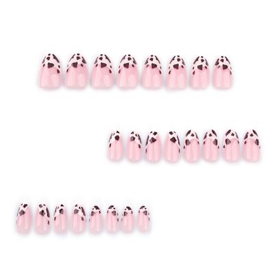 IMRAIN Press on Nails Short Oval Fake Nails Brown Cow Pattern French Tips False Nails with Designs Full Cover Nude Round Glue on Nails Glossy Cute Artificial Stick on Nails for Women Girls 24Pcs