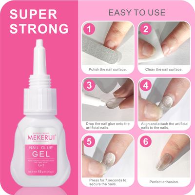 Mekerui Super Strong Nail Glue Gel (15g) for Press on Nails,Drip and Clog Proof,7S Quickly Dry Without UV Light,Long-Lasting 30Days,Waterproof Beauty Secret Professional Salon Quality (1, Nail Glue)