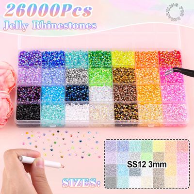 26000Pcs Resin Rhinestones with B7000 Jewelry Glue for Crafting, Multicolors 3mm Non Hotfix Flatback Gems, Bedazzling Crystal for DIY Crafts Clothing Tumblers Mugs Shoes Fabric Decor Nail Art