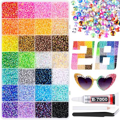 26000Pcs Resin Rhinestones with B7000 Jewelry Glue for Crafting, Multicolors 3mm Non Hotfix Flatback Gems, Bedazzling Crystal for DIY Crafts Clothing Tumblers Mugs Shoes Fabric Decor Nail Art