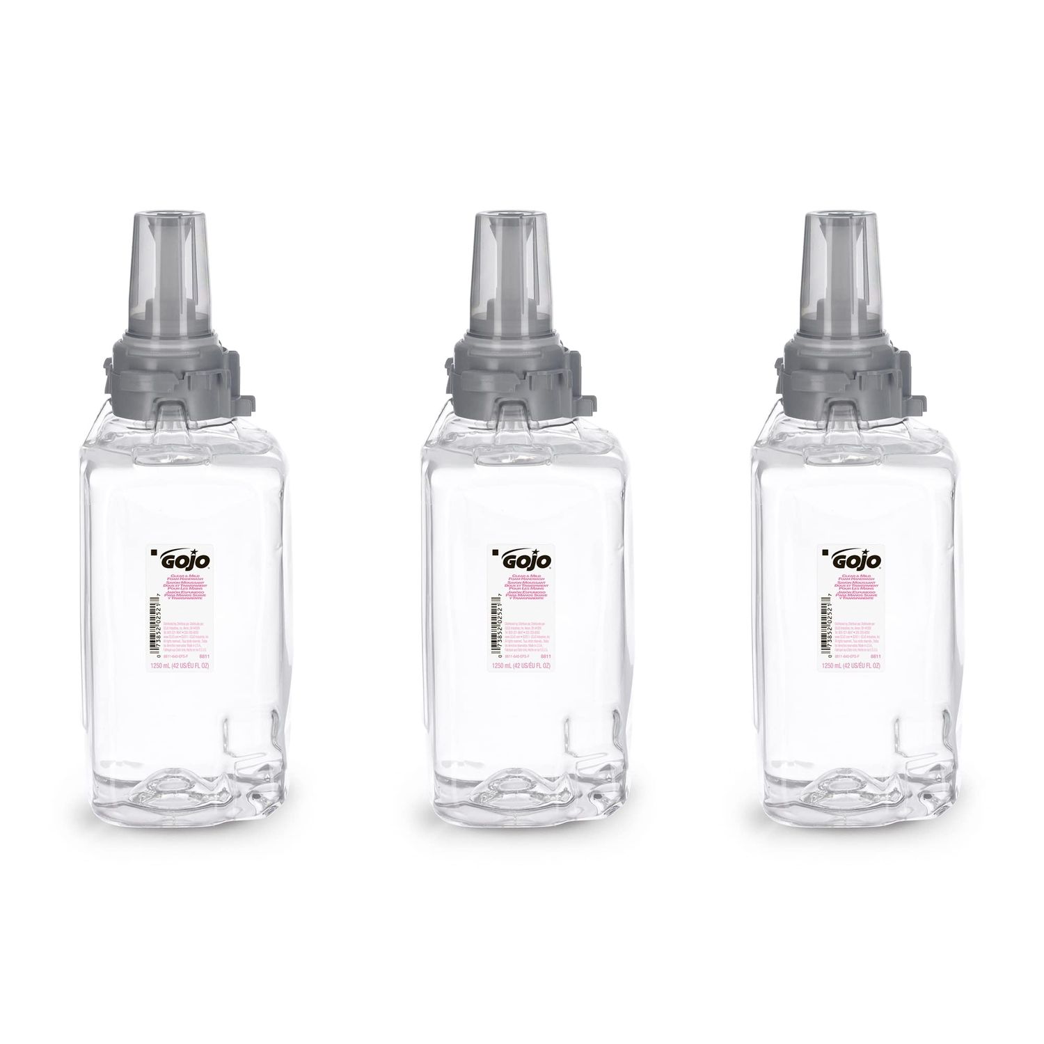 GOJO Clear &amp; Mild Foam Handwash, Fragrance Free, EcoLogo Certified, 1250 mL Foam Soap Refill ADX-12 Push-Style Dispenser (Pack of 3) - 8811-03