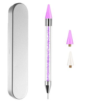 ZXUY Dual Ended Nail Rhinestones Picker Dotting Tools with 2 Extra Wax Head Nail Art Design Dotting Pen,DIY Nail Art Decoration Wax Tip Pencil for Gems Crystals Studs Beads (Purple)