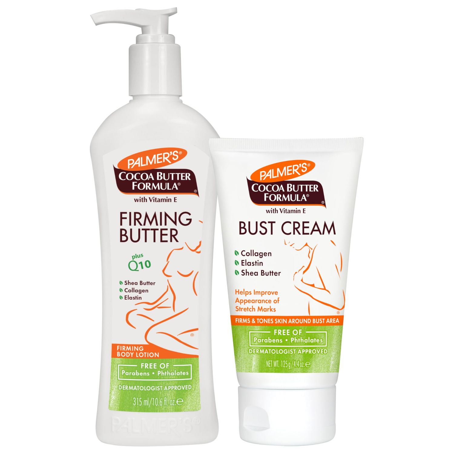 Palmers Postpartum Skin Care Bundle - Cocoa Butter Set includes Firming Butter Body Lotion (10.6 fl. oz.) and Bust Cream (4.4 oz.), Pregnancy Essentials with Shea Butter, Elastin, Vitamin E &amp; Co Q10