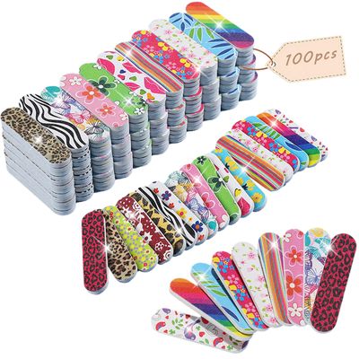 100-Pack 180 Grit Double Sided Disposable Nail Files &amp; Emery Boards for Natural Nails - Bulk Mini/Small Grit Nail File Set for Home Salon, Manicure/Pedicure