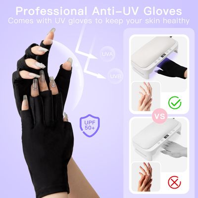 UV Nail Lamp with Arm Rest & UV Gloves, Professional LED Nail Light for Gel Nails Polish, 4 Timers Foldable Nail Dryer with Hand Rest for Nails Tech Manicure Salon Home Use White