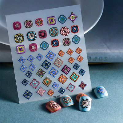 Bohemia Style 5D Nail Decals - Retro Color, Self-Adhesive 3D Stickers for Nail Art