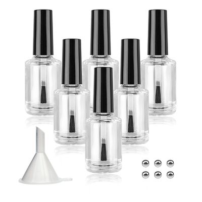 Agidea Empty Nail Polish Bottles with Brush Cap, 15ml Empty Glass Refillable Nail Polish Bottles with Mixing Agitator Balls &amp; Funnels, Pack of 6