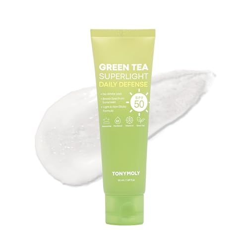 TONYMOLY Green Tea Korean Sunscreen for Face, Travel Size Sunscreen SPF 50, Non-Greasy &amp; No White cast, Daily Broad Spectrum UV Protection with Niacinamide, Panthenol &amp; Hyaluronic Acid, 50ml