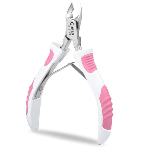 Premium Cuticle Trimmer Stainless Steel Nipper - Sharp Blades with Double Spring - Manicure Pedicure Tool for Home and Salon (White/Pink)
