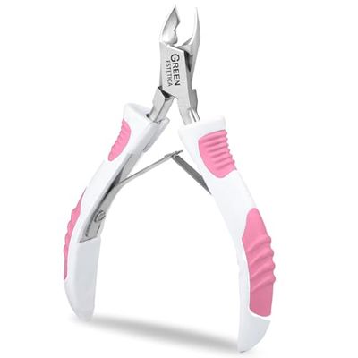 Premium Cuticle Trimmer Stainless Steel Nipper - Sharp Blades with Double Spring - Manicure Pedicure Tool for Home and Salon (White/Pink)