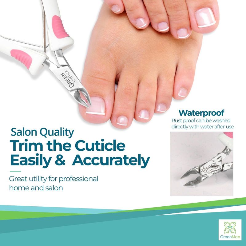 Premium Cuticle Trimmer Stainless Steel Nipper - Sharp Blades with Double Spring - Manicure Pedicure Tool for Home and Salon (White/Pink)