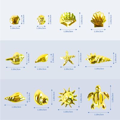 2 Disc Ocean Nail Charms - 12 Styles Silver &amp; Gold - Beach Starfish, Sea Seashell - 3D Nail Gems Jewelry for DIY Nail Art