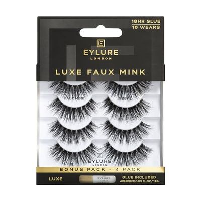 Eylure Luxe Faux Mink False Lashes - Regal, 4 Pairs Bonus Pack | Glue Included | 10 Wears