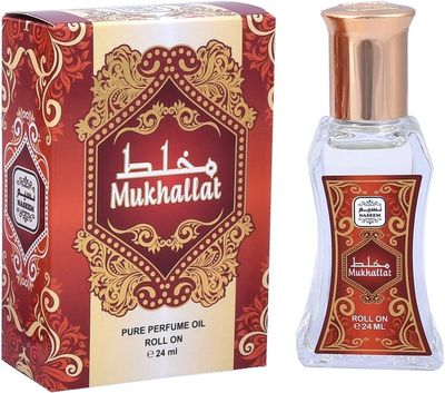 NASEEM Mukhallat Roll On Perfume Oil 24ml - Alcohol Free Hypoallergenic Subtle Tone Eau De Parfum for Men &amp; Women - Long Lasting Subtle Blend of Fruity, Rose, Jasmine, Vanilla &amp; White Musk