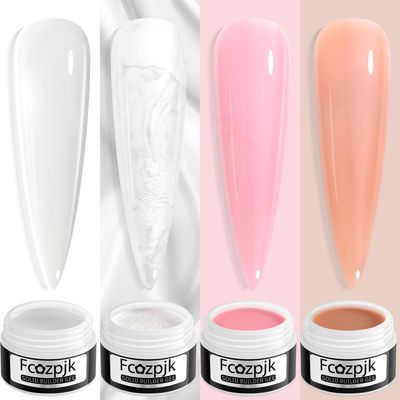 Fcozpjk Solid Builder Gel for Nails, 4 Colors Solid Builder Gel Non-Sticky Clear Nude Pink Pearl White Hard Gel for Nails 3D Sculpture Gel Flower Carving Modeling Design Nail Extension Gel Kit