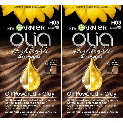 Garnier Hair Color Olia Ammonia-Free Permanent Hair Dye, H03 Highlights for Brunettes, 2 Count (Packaging May Vary)