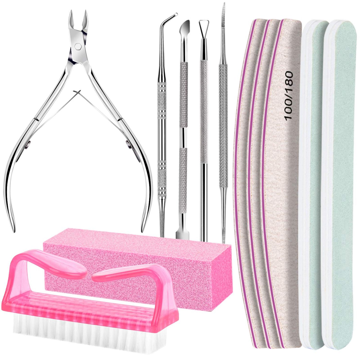 FANDAMEI Nail Care Kit, Nail Files 100/180, Nail Buffer Block, Cuticle Nippers, Cuticle Trimmer, Cuticle Pusher, Nail Tools, Nail Kit, Pedicure &amp; Manicure Tools, Nail Prep Kit, Manicure Kit for Women