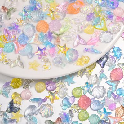 50pcs Ocean Series Nails Charms 3D Resin Ocean Nail Art Supplies for Acrylic Nails Sea Shell Starfish Dolphin Nail Gems and Charms Kawaii Nail Charms for Women Summer DIY Nail Art Decoration