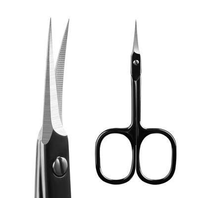 Velodios Professional Cuticle Scissors Extra Fine for Women and Men, Upgraded Curved Precise Pointed Tip Grooming Scissors for Trimming Eyebrow, Eyelash, Trim Nail and Dry Skin (Black)