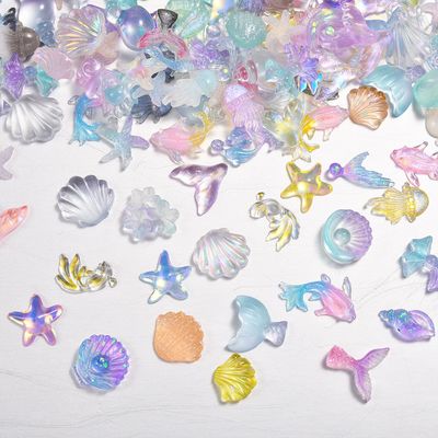50pcs Ocean Series Nails Charms 3D Resin Ocean Nail Art Supplies for Acrylic Nails Sea Shell Starfish Dolphin Nail Gems and Charms Kawaii Nail Charms for Women Summer DIY Nail Art Decoration