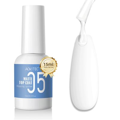 Aokitec Matte Dip Top Coat - 15ML Matte Top Gel for Dip Powder Long-lasting Matte Top Coat Dip Powder Liquid for Dip Manicure Matte Finish Velvet Texture Salon Use Home DIY Dip Nails