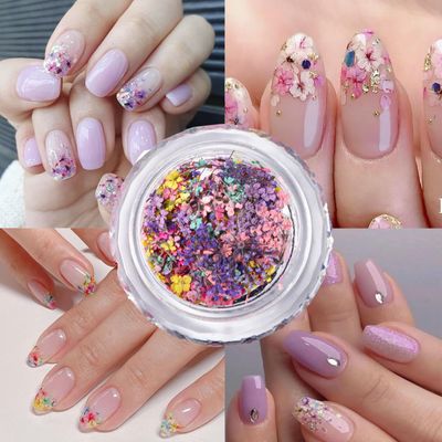 Spring Dried Flowers Nail Art Stickers Decals, Colorful 3D Dry Flower for Nails Kit - DIY Mini Mix Flower Petals Nail Stickers Natural Floral Dried Floral Plant Nails Design Spring Stickers for Women