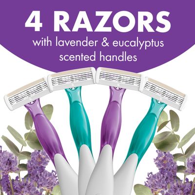 BIC Soleil Escape Scented Womens Disposable Razors With 4 Blades, Comfortable Shave, Lavender &amp; Eucalyptus Scented Handle Shaving Razors for Women, 4 Count