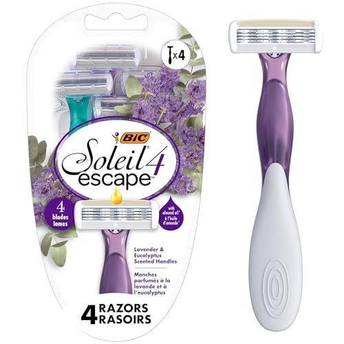 BIC Soleil Escape Scented Womens Disposable Razors With 4 Blades, Comfortable Shave, Lavender &amp; Eucalyptus Scented Handle Shaving Razors for Women, 4 Count